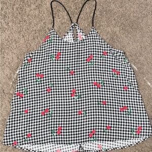 Black and White Checkered Cherry Print Women's Top